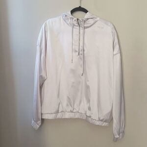 White Satin-Like Hooded 1/4 Zip Jacket